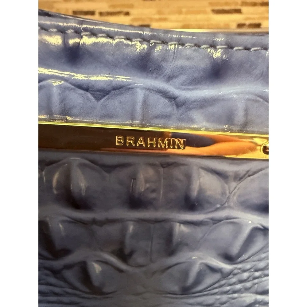 Brahmin Small Lena Satchel Croc Iris Blue Leather Shoulder Handbag Vtg Unused